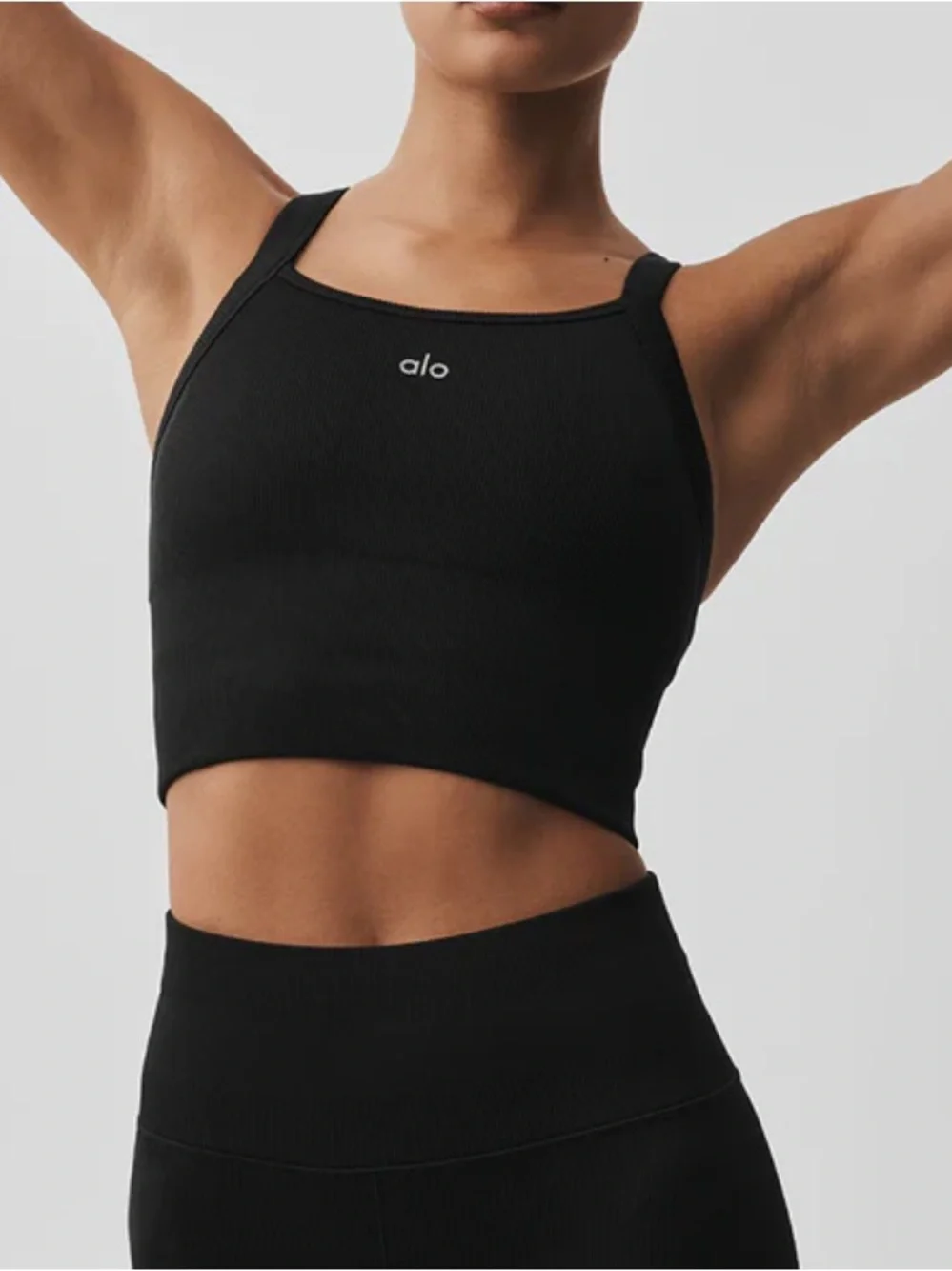 ALO Yoga Black Ribbed Cropped Tank Top
